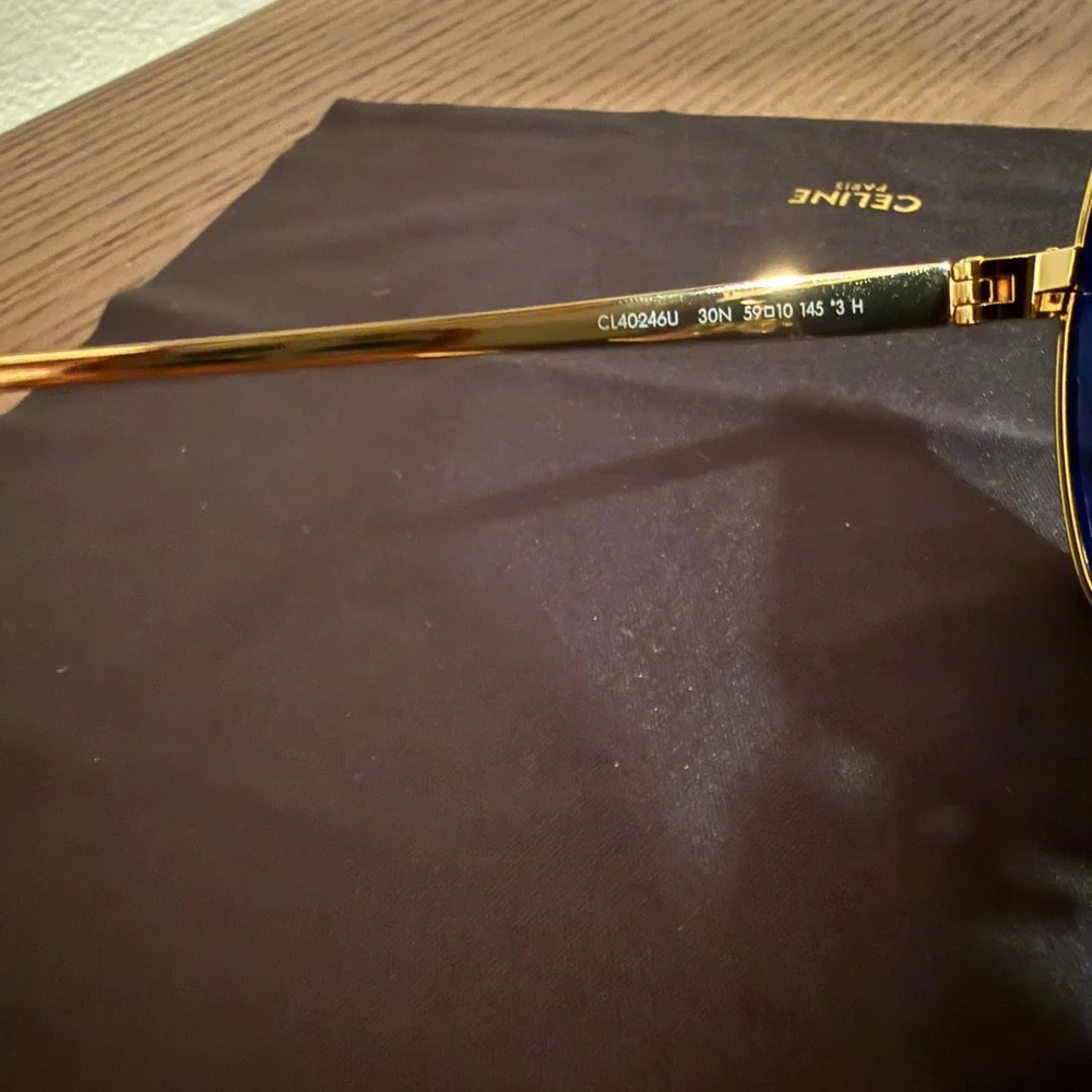 Celine Gold Aviator Sunglasses with Dark Green Lenses